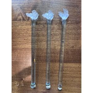 Vintage Frosted Glass Bird Swizzle Sticks Hand Blown Cocktail Stirrers Set of 3